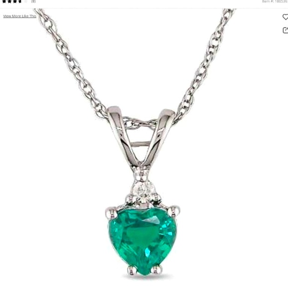 10K Solid White Gold Heart Emerald Diamond Necklace - Picture 3 of 12